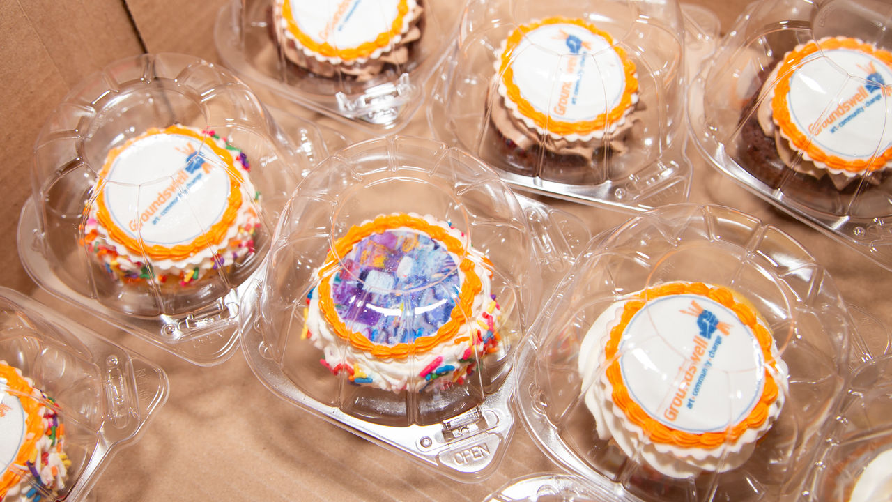 Cupcakes with printed imagery on them 