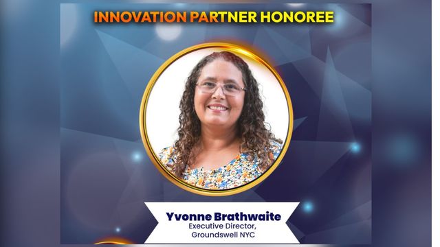 Flyer with "Innovation Partner Honoree" on the top, with a headshot and a name plaque