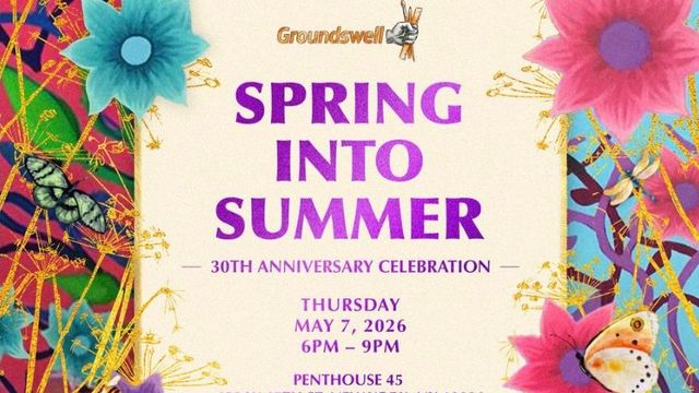 Floral invite with information to Groundswell Spring Into Summer event 