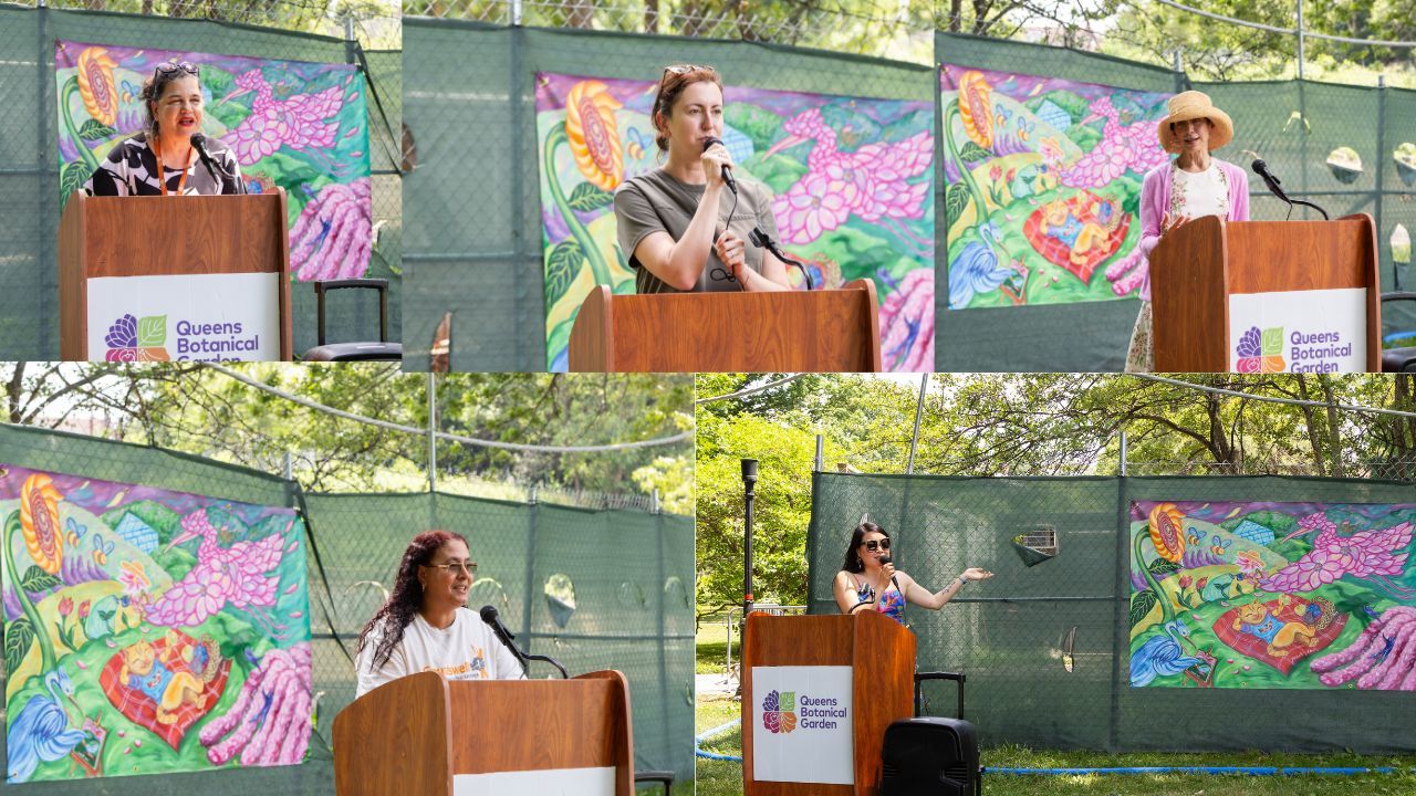 Collage of people speaking at event 