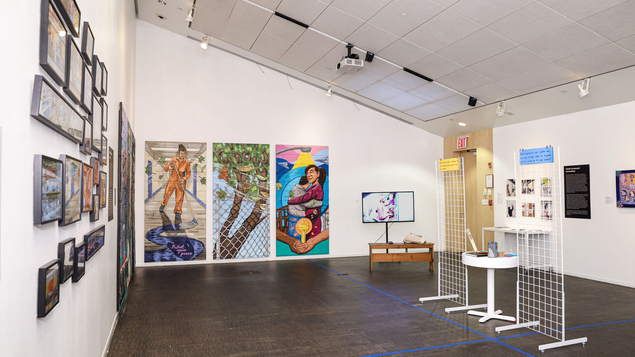 Wide shot of art exhibition 